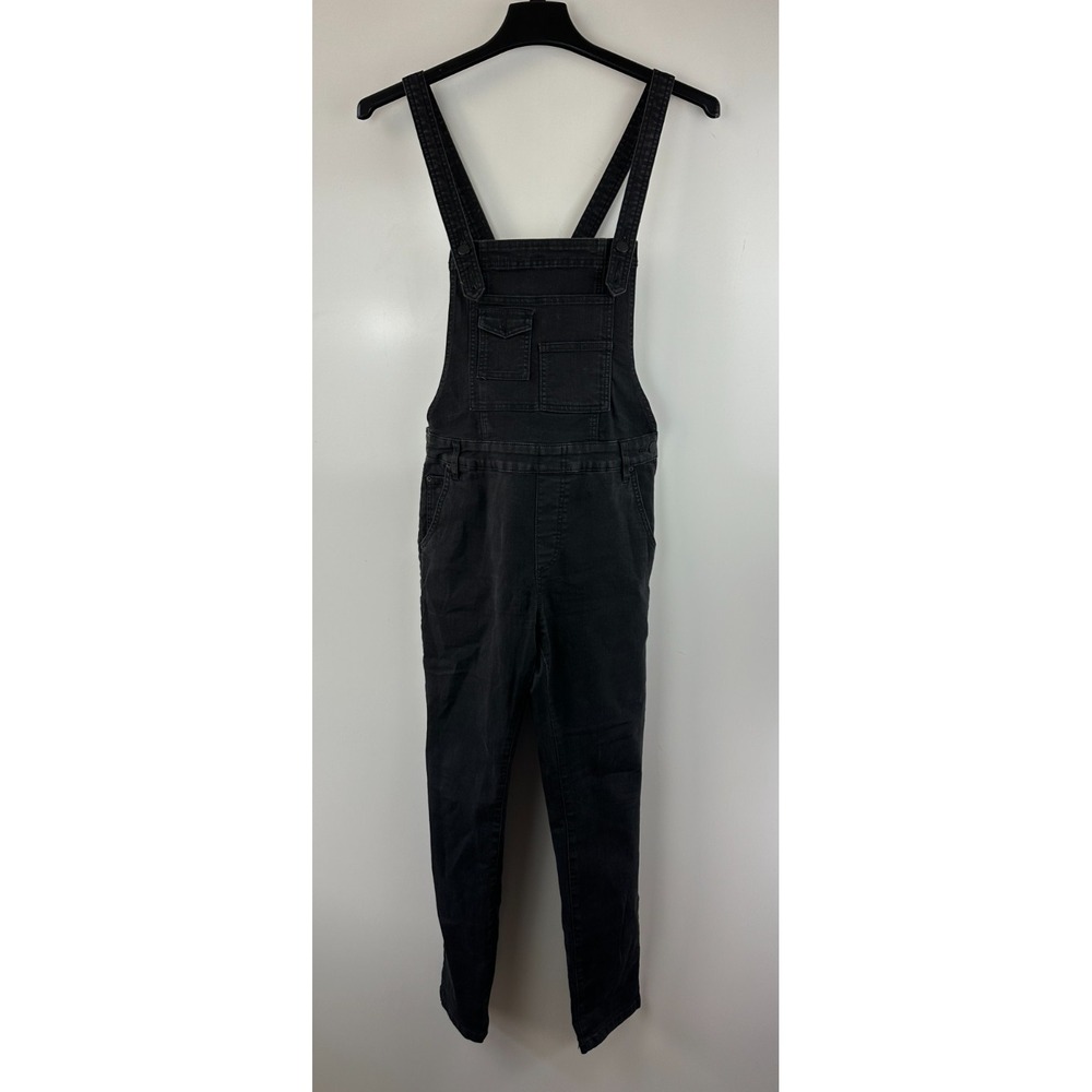Free People Washed Black Denim Overalls One-Piece Size 28 Strappy Faded Pockets - Picture 2 of 16